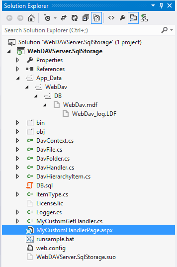 Demonstrates the location of database file WebDav.mdf in case you have installed Microsoft SQL LocalDB 