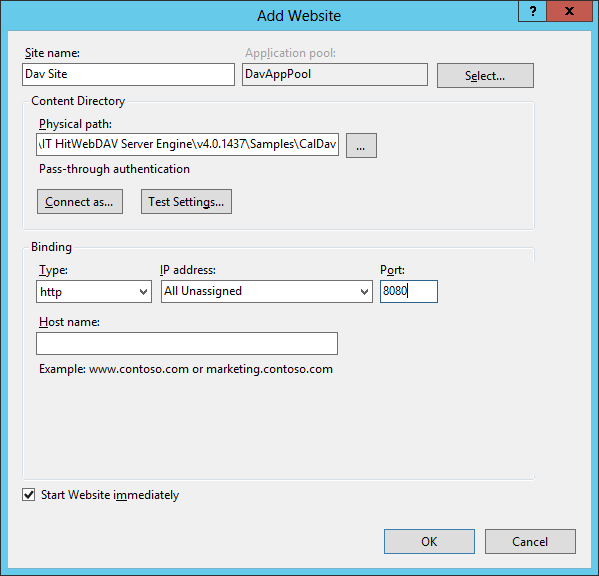 Create Website that will be hosting your WebDAV server in IIS