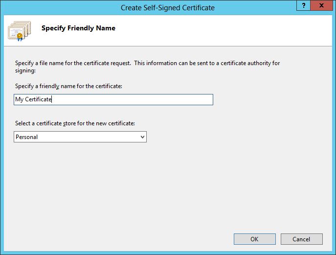 Enter the certificate name and click OK