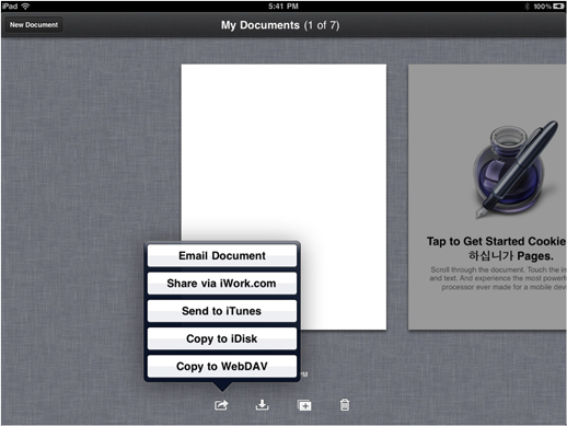 In Pages, Keynote or Numbers go to 'My Documents' and select 'Copy to WebDAV'
