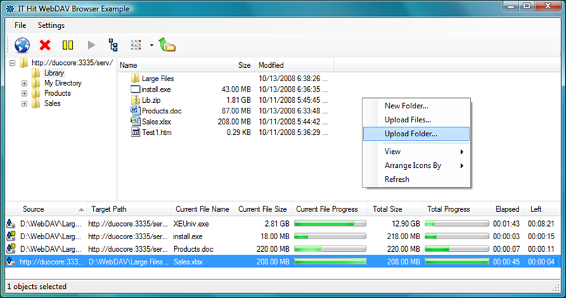 How to upload the file/folder in WebDAV Browser