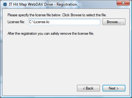 Specify license file to activate IT Hit Map WebDAV Drive