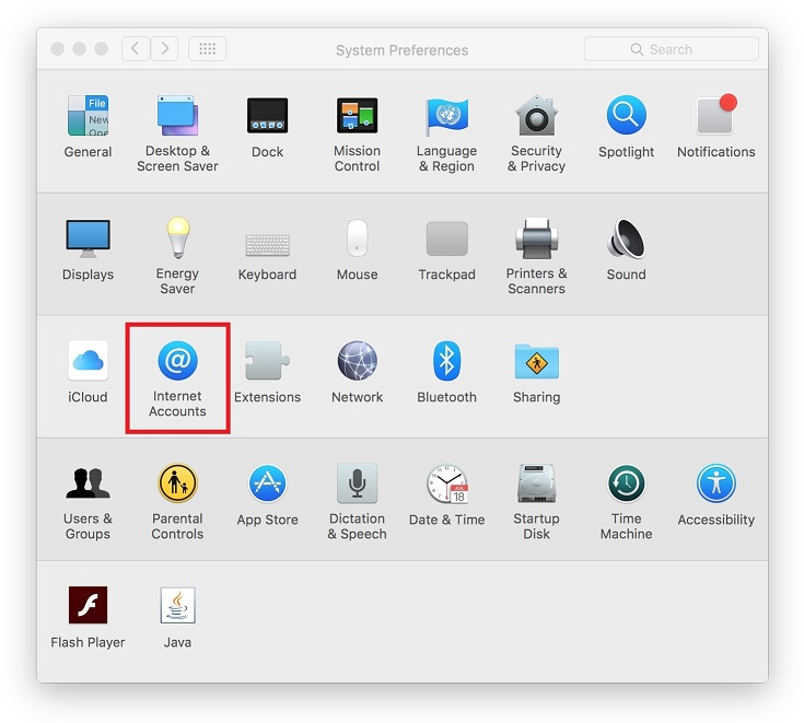 In OS X open System Preferences and go to Internet Accounts