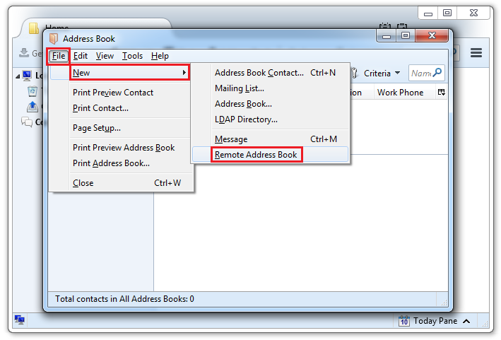 Select File -> New -> Remote Address Book