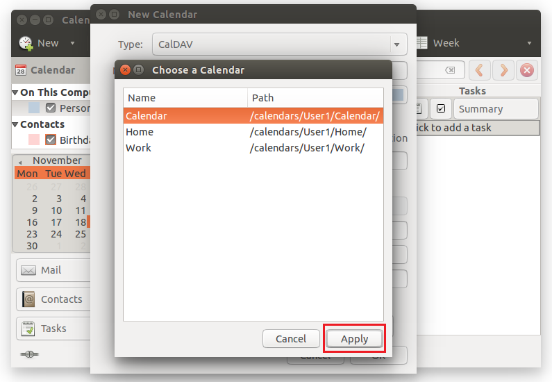 Choose a calendar for synchronization and click Apply.