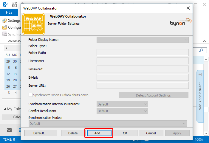 In the Server Folder Settings dialog select Add