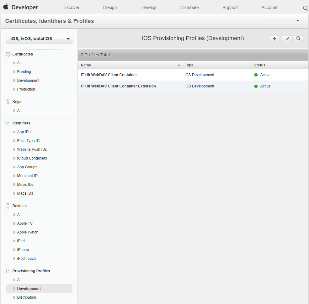 Create provisioning profiles for your container application and for extension.