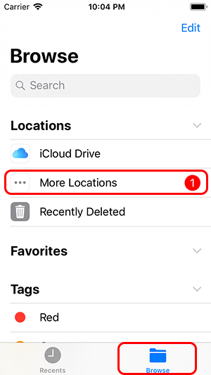Run iOS Files, select Browse, select More Locatons
