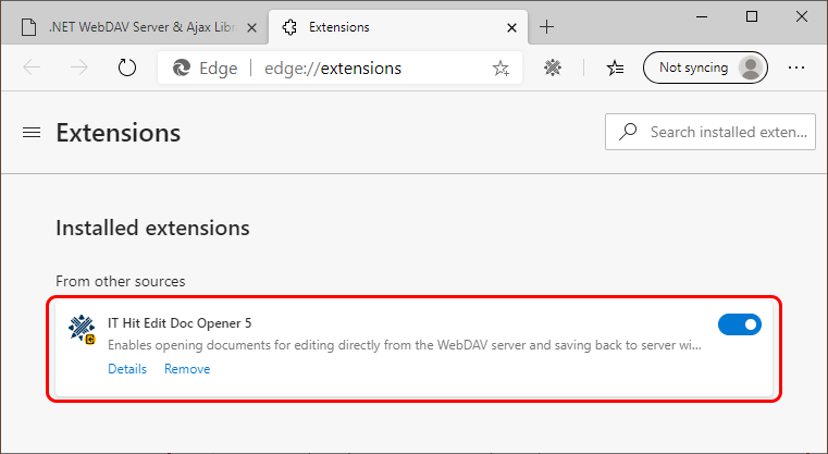 Make sure IT Hit Edit Document Opener extension is enabled in the Extensions list in Microsoft Edge Chromium