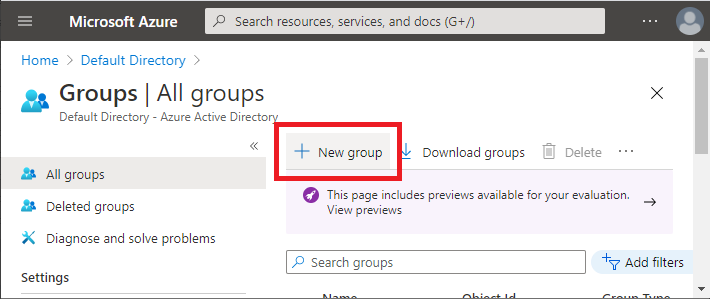 Go to Azure Active Directory -> Groups -> New Group