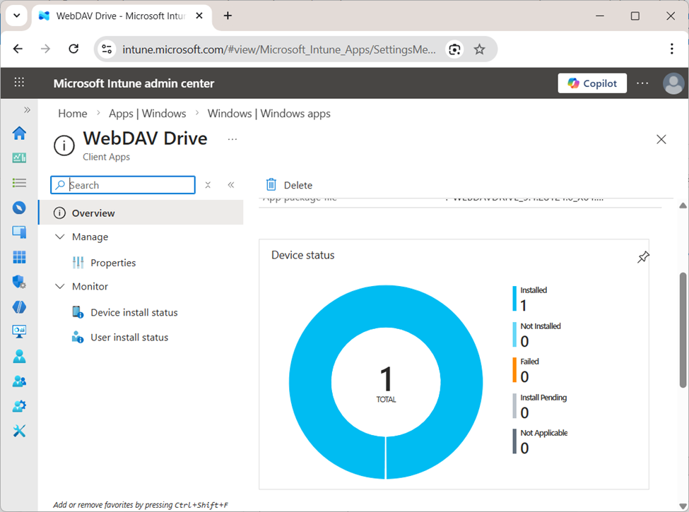 WebDAV Drive Intune MSIX deployment - device installation status verification