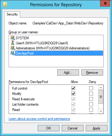 Grant Full controll permissions to application pool isentity in \Repository\ folder