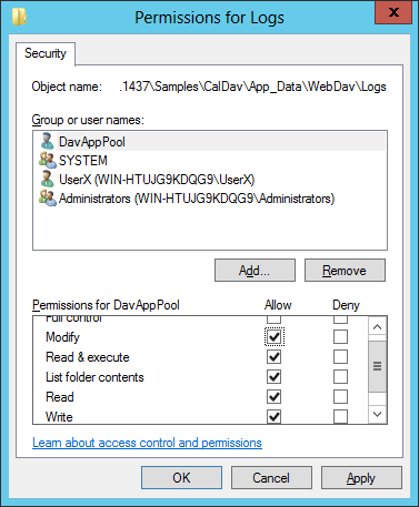 Your server Logs folder permissions