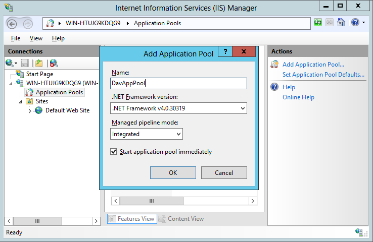Create a WebDAV application pool in IIS