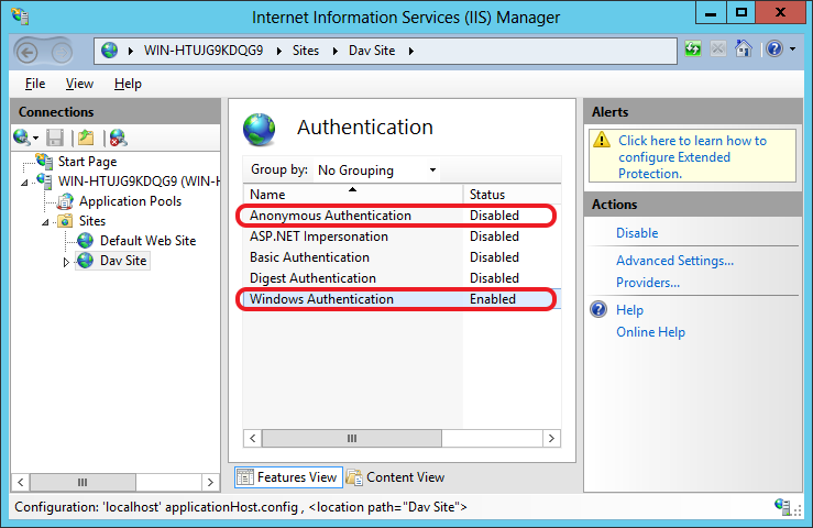 To configure NTLM/Kerberos authentication enable Windows Authentication