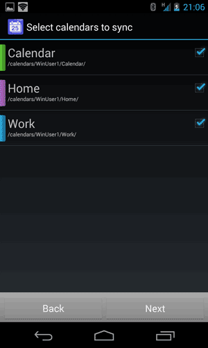 Select calendars to synchronize