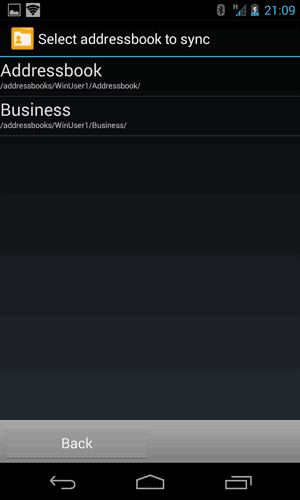 Select addressbook to synchronize