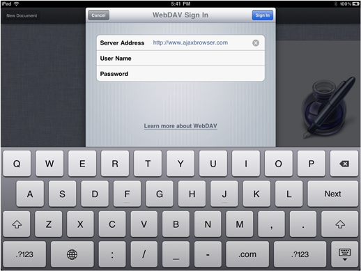 Connect to WebDAV Server on iPad