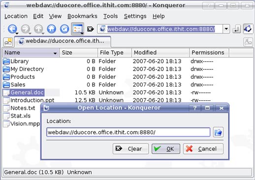 Connecting to WebDAV Server Using Konqueror