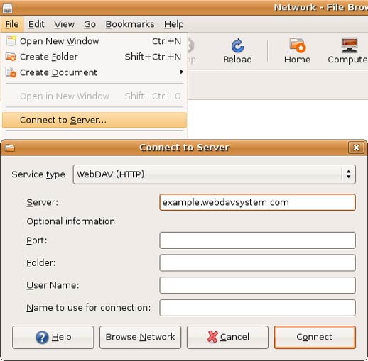 Connecting to WebDAV server using Gnome Nautilus