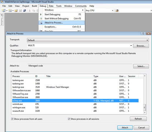 How to attache w3wp.exe or aspnet_wp.exe process