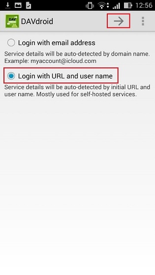 select Login with URL and user name