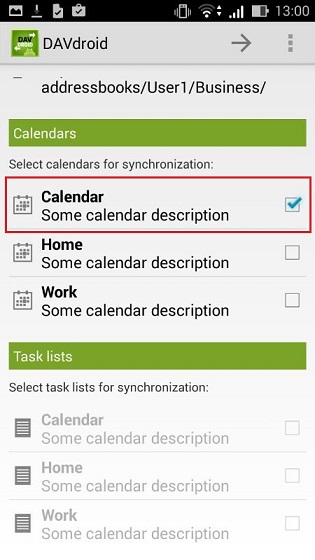 Select calendar for synchronization