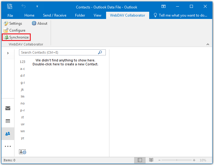 To start synchronization of your CardDAV address book select Synchronize on the WebDAV Collaborator tab.