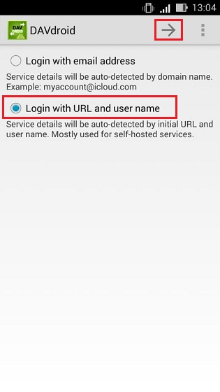 select Login with URL and user name