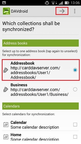 Select address book for synchronization