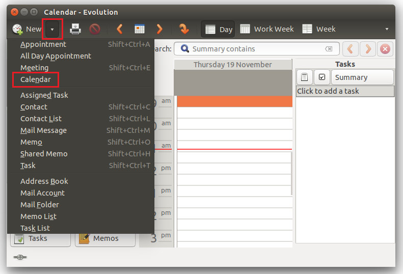 in Evolution click arrow down - > Calendar