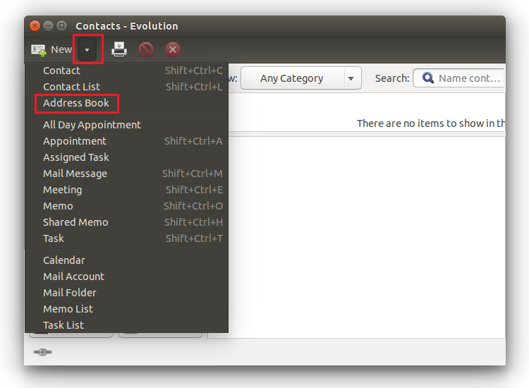 in Evolution click arrow down - > Address Book
