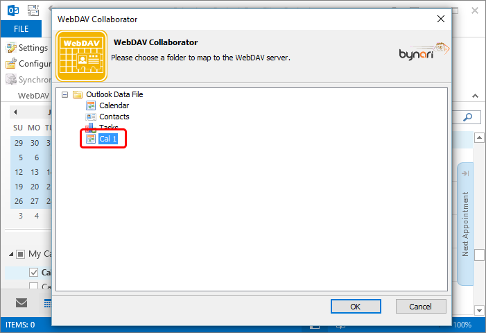 Select folder that will keep your CalDAV calendar