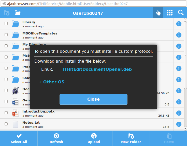 Download protocol installer application dialog example.