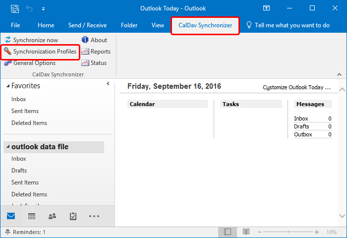 Now go to CalDav Synchronizer tab and select Synchronization Profiles