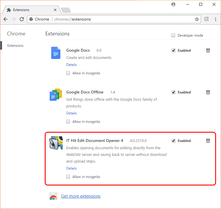 Check that IT Hit Edit Document Opener Chrome extension is installed and enabled.