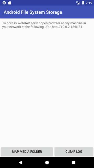 Connection instructions are displayed when you run the Android WebDAV Server.