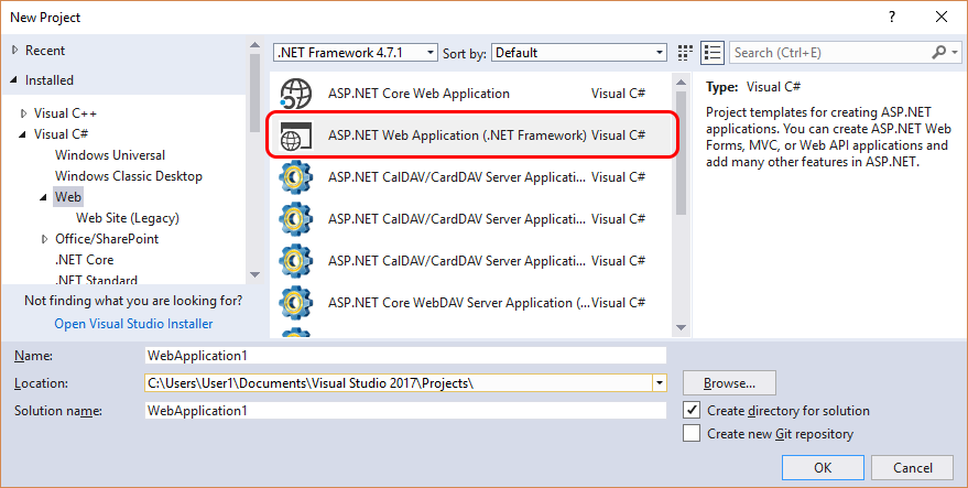Create an ASP.NET Web Application in Visual Studio