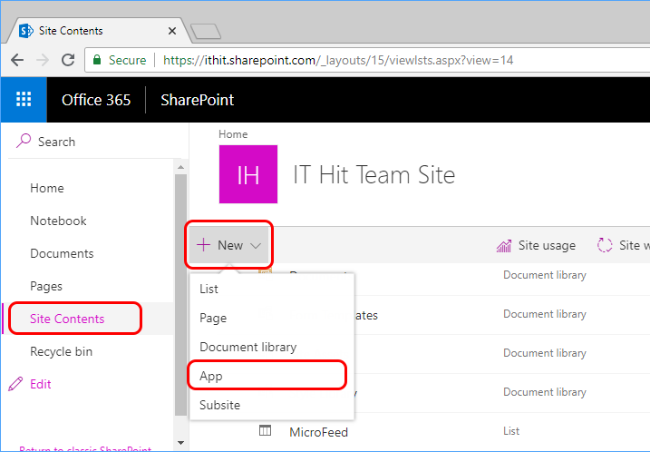 Add SharePoint application to your website.