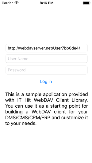 Specify WebDAV server URL and login credentials