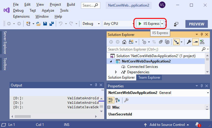 Run your WebDAV server from Visual Studio with Start Debugging