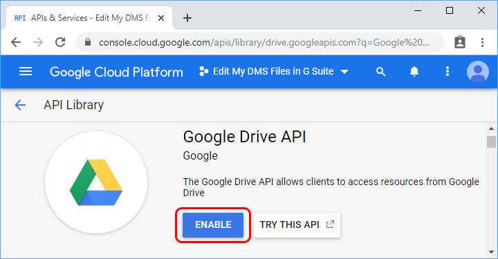 Enable Google Drive API.