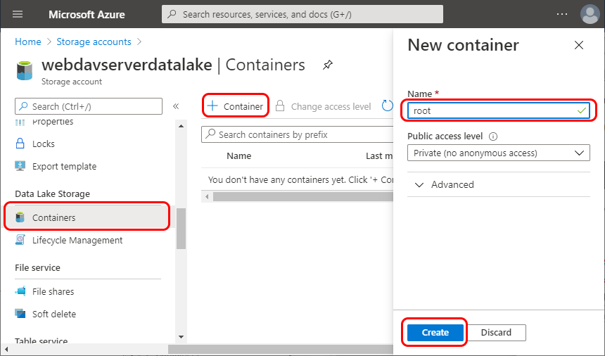 Create a new Data Lake Storage container