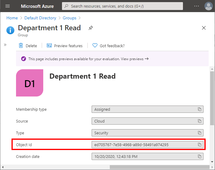 Copy Azure AD Group Object Id