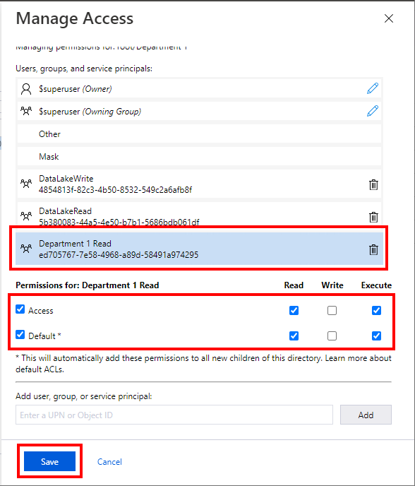 Select permissions that you wish to grant to a folder or file to Azure AD user or group