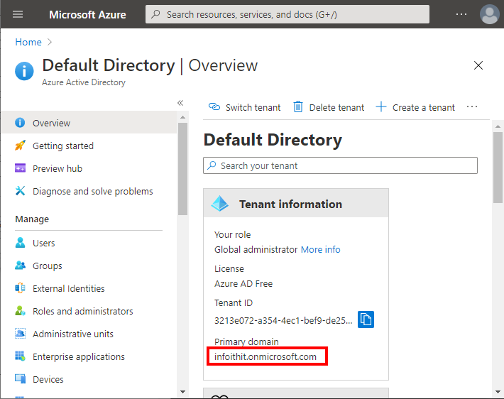 Copy the Primary domain field and paste it into the Domain field in appsettings.webdav.json