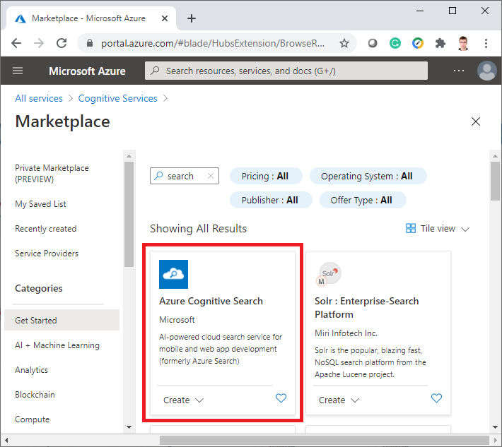 Create Azure Cognitive Search