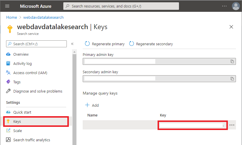 Search service query key