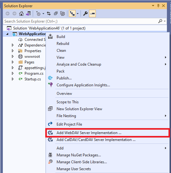 Run the Add WebDAV Server Implementation wizard from the the project context menu