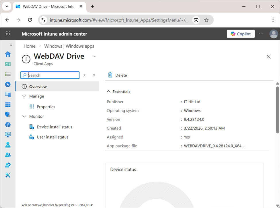 WebDAV Drive Intune MSIX deployment - app overview confirmation